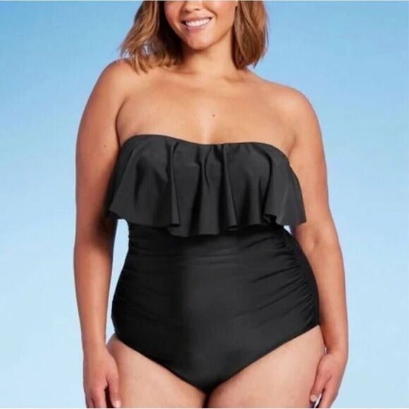 Kona Sol Black Ruffle One Piece Swimsuit - Picture 1 of 6